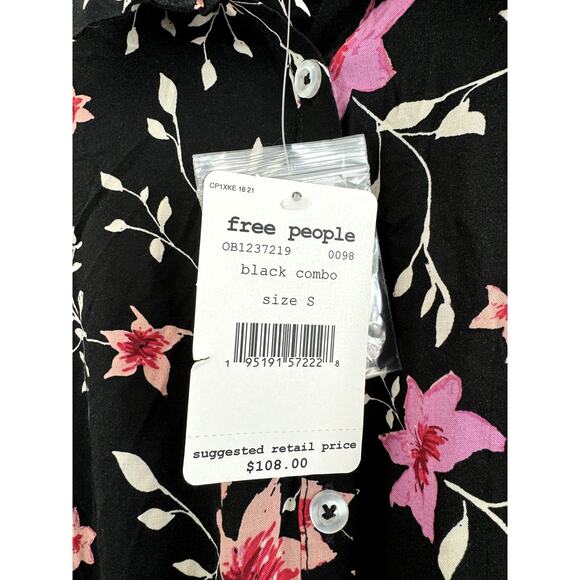 NWT Free People Lighten Up Floral Mini Dress, Long Sleeves, Black, Size SMALL - Picture 3 of 6